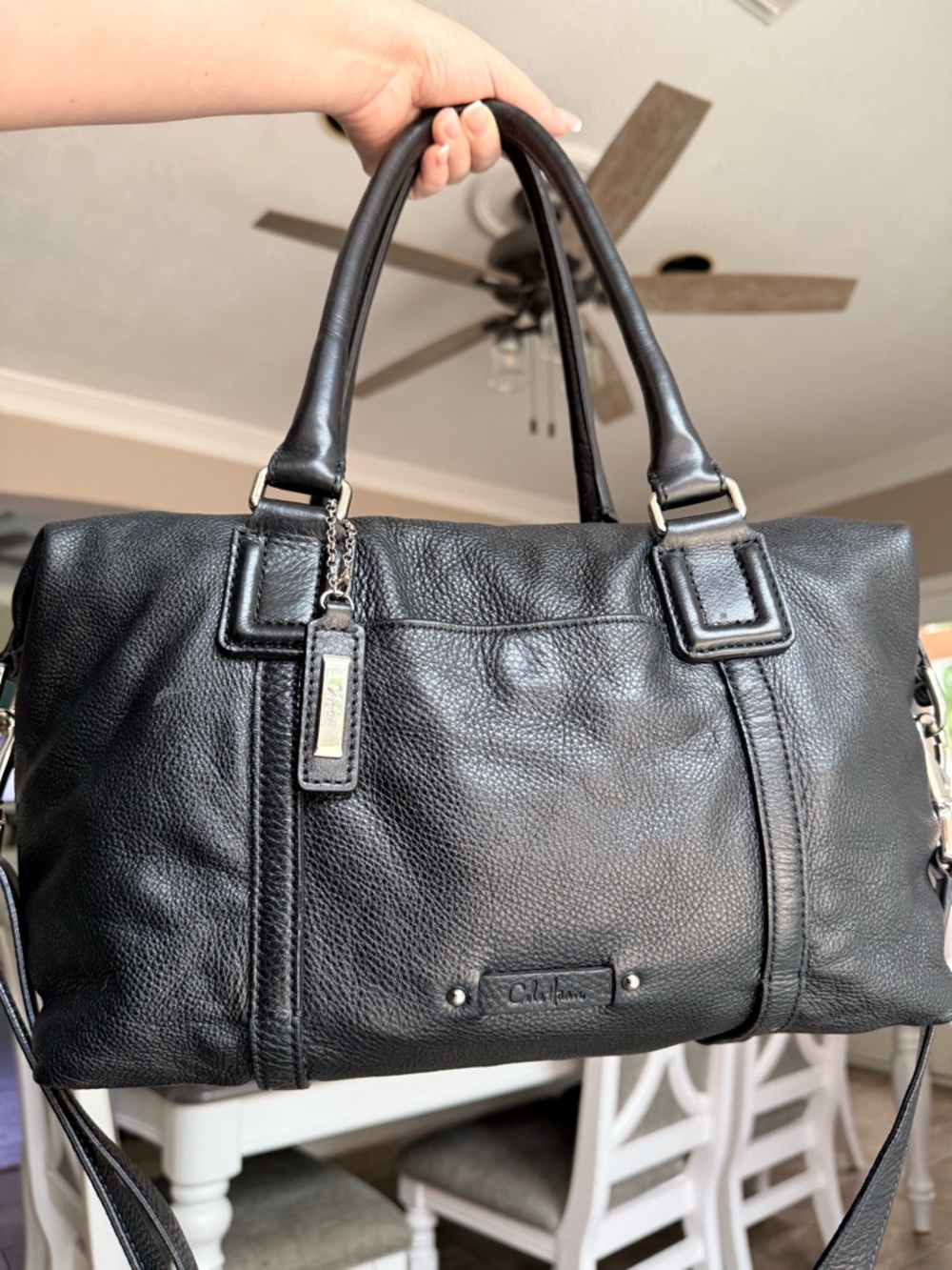 Cole Haan Black Pebble Leather Satchel excellent condition with crossbody strap